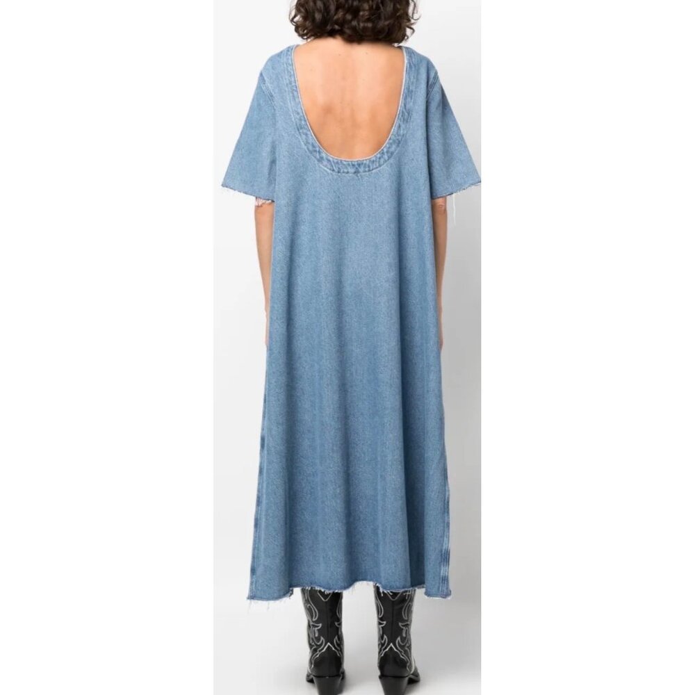 GANNI Scoop Back Organic Cotton Denim Midi Dress Indigo Blue EU 36 US 4 New - Picture 7 of 16